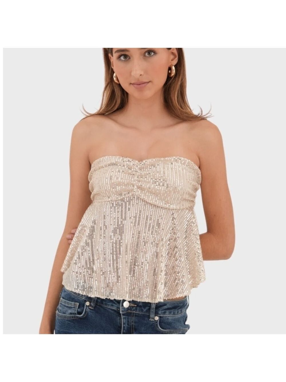 Meet Me There "Shimmer" Tube Top Champagne, Size M/L, Made in Italy